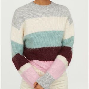 H&M Striped Crewneck Mohair Wool-Blend Sweater in Pastel Pink and Blue